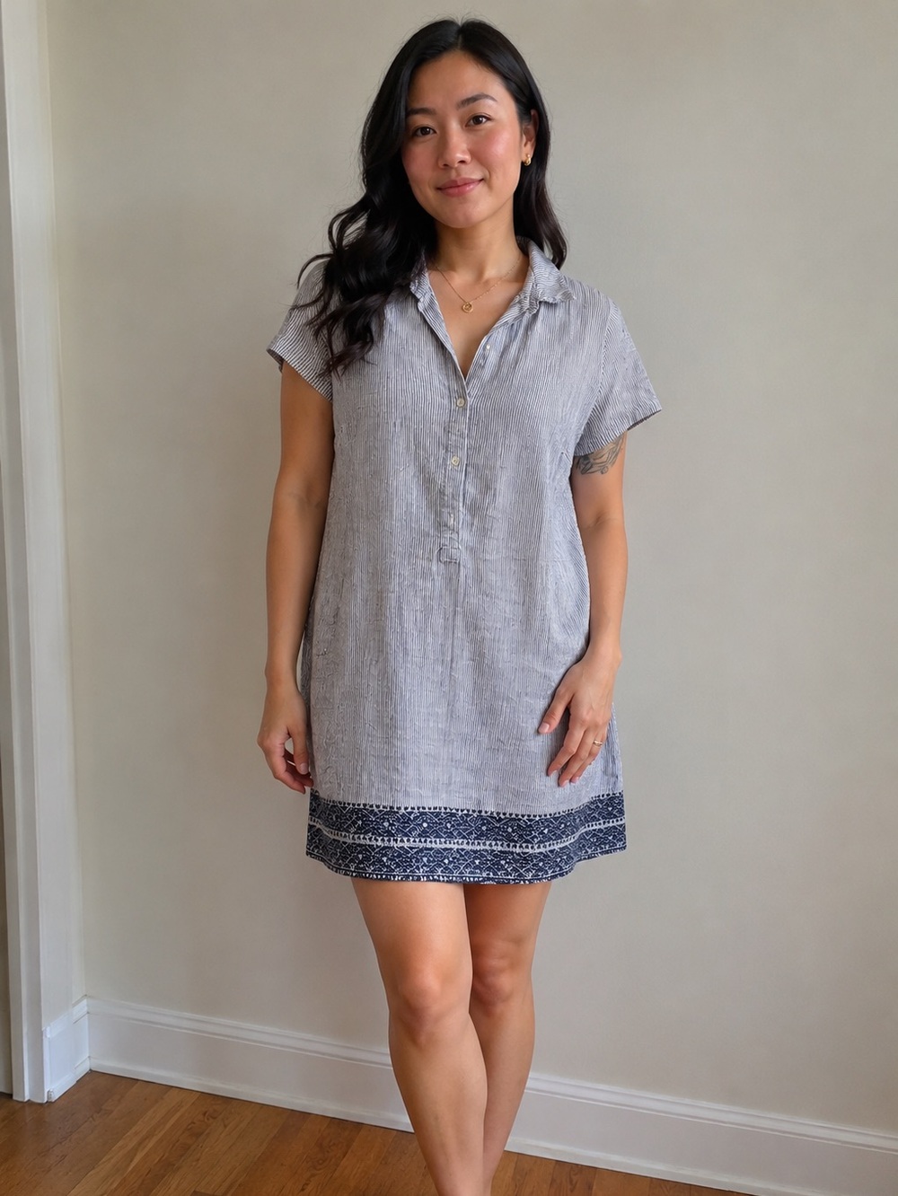 Artisan Ny Blue and.  White Pinstripe Linen dress